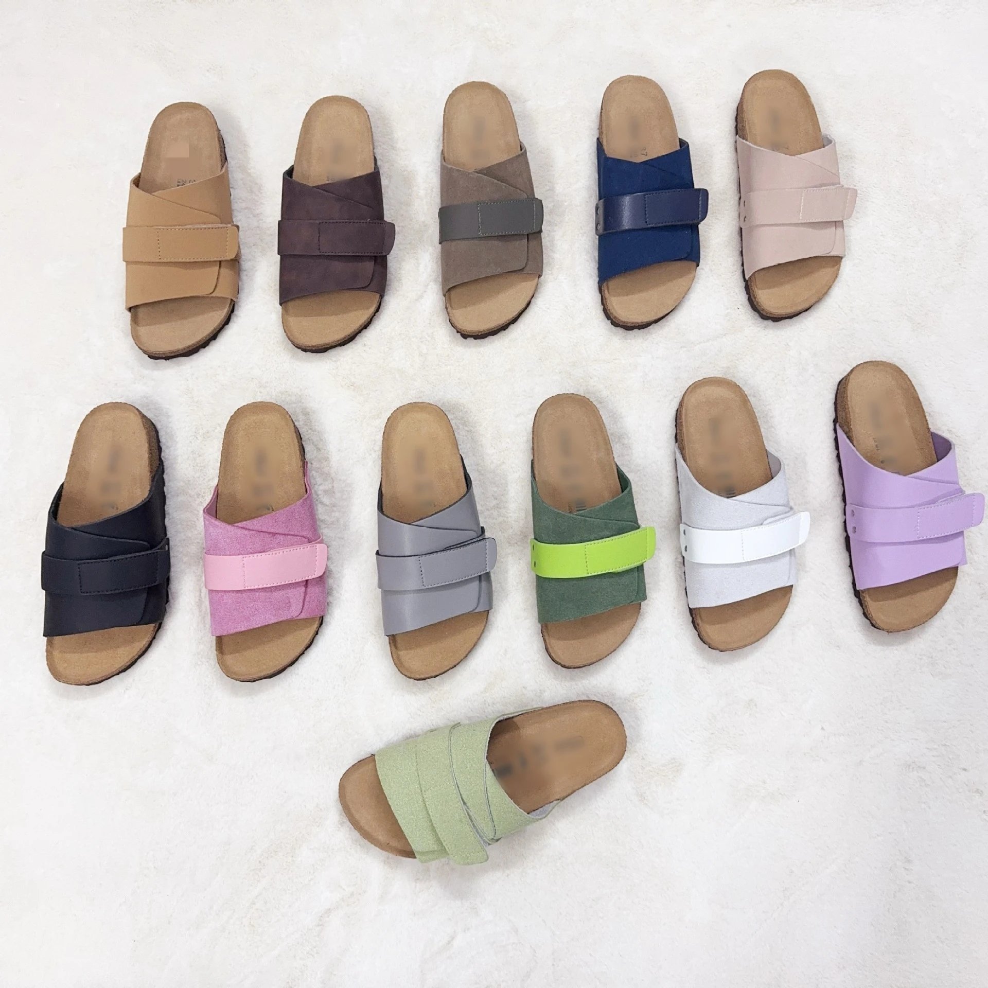 Height-increasing Velcro slippers, genuine leather, cork, thick-soled outerwear, Birkenstocks