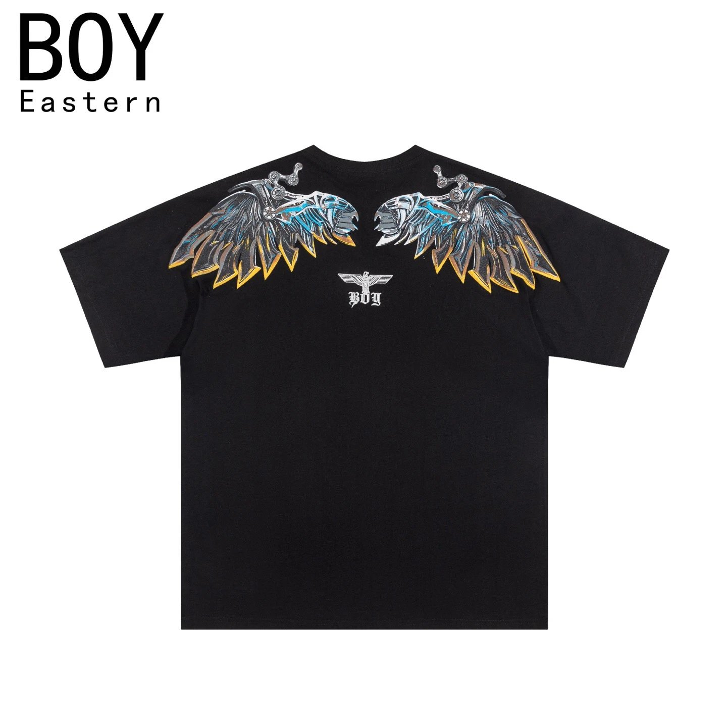 Eagle Wings Logo Black Fashion Round Neck Short Sleeve T-Shirt