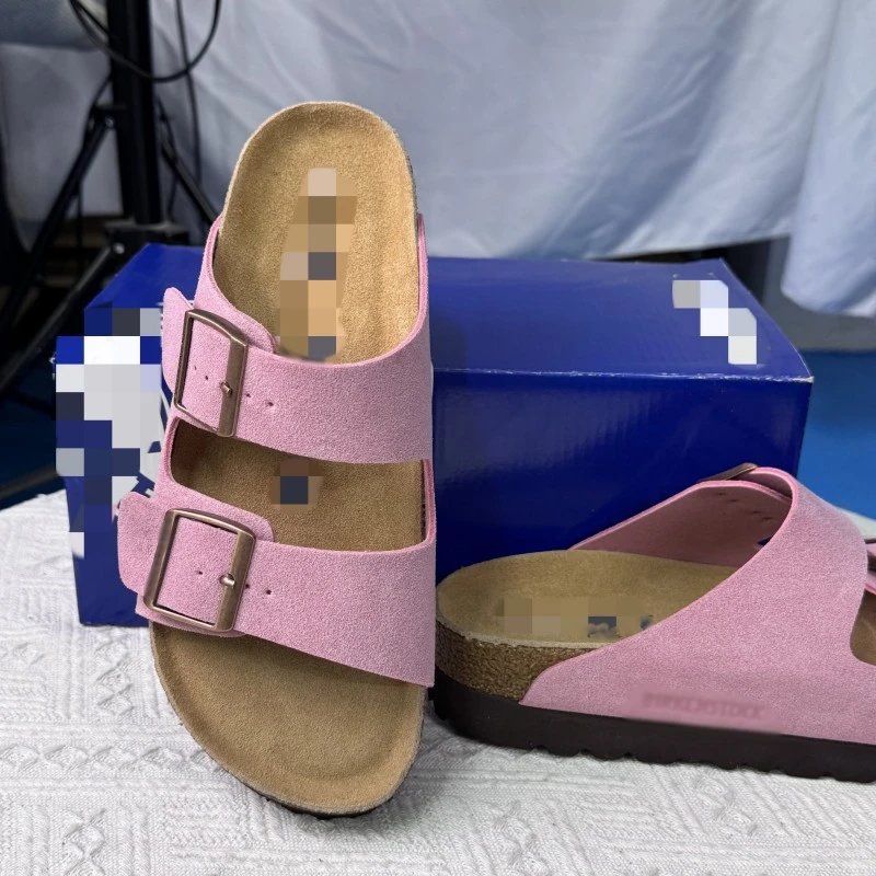 Birkenstock cork sandals women's genuine leather fashion double-breasted sandals Birkenstock