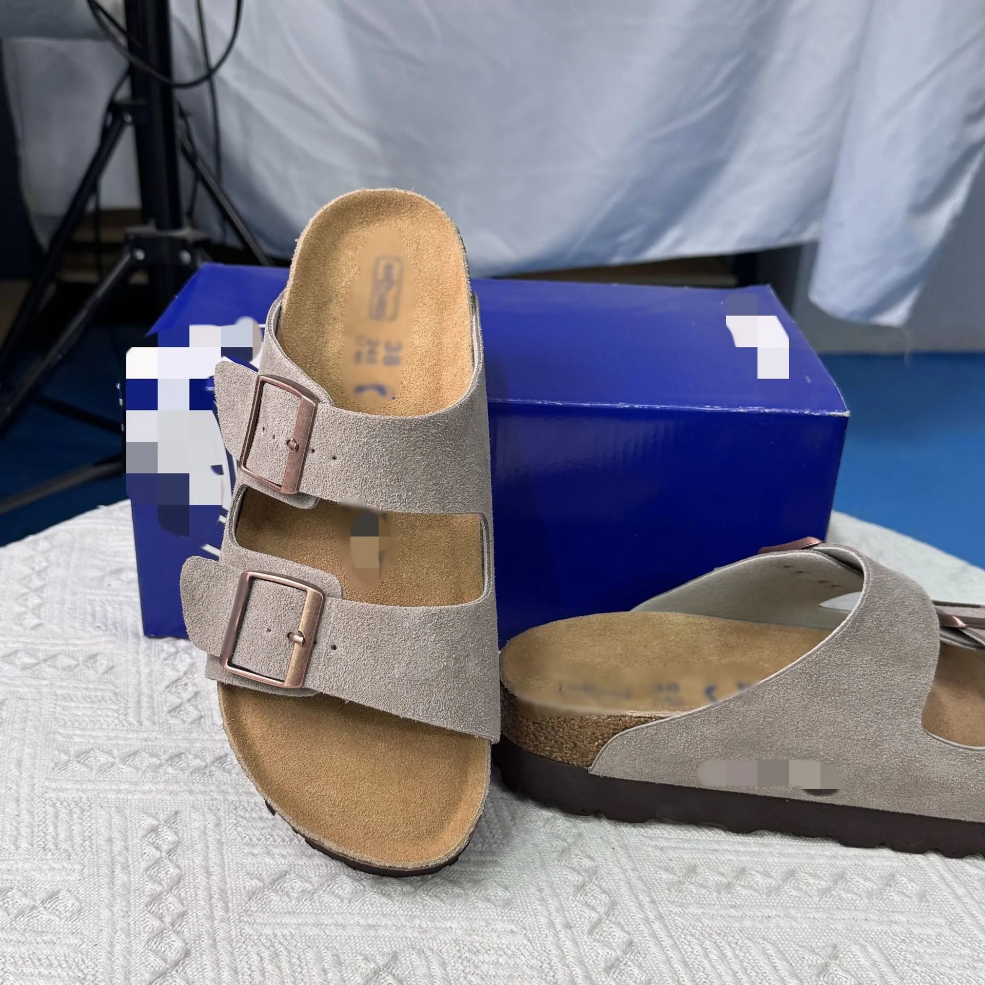Birkenstock cork sandals women's genuine leather fashion double-breasted sandals Birkenstock