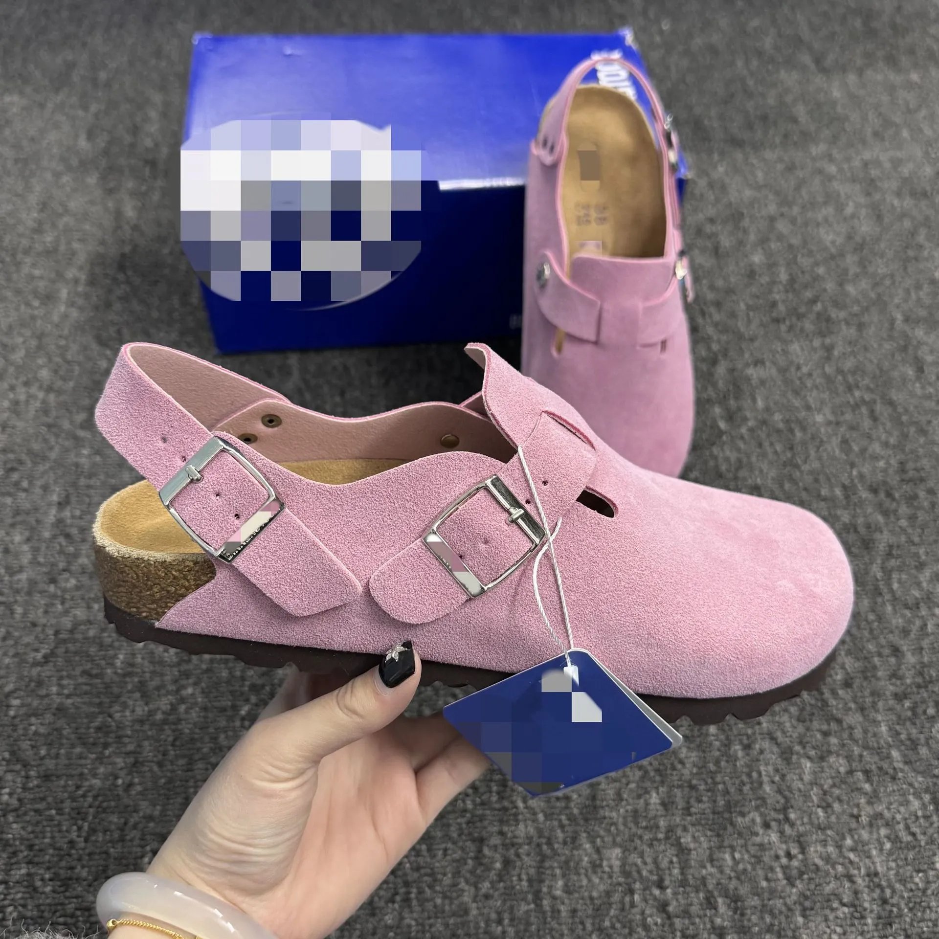 Birkenstocks with closed toe slippers for women, comfortable cork sole, solid color, casual
