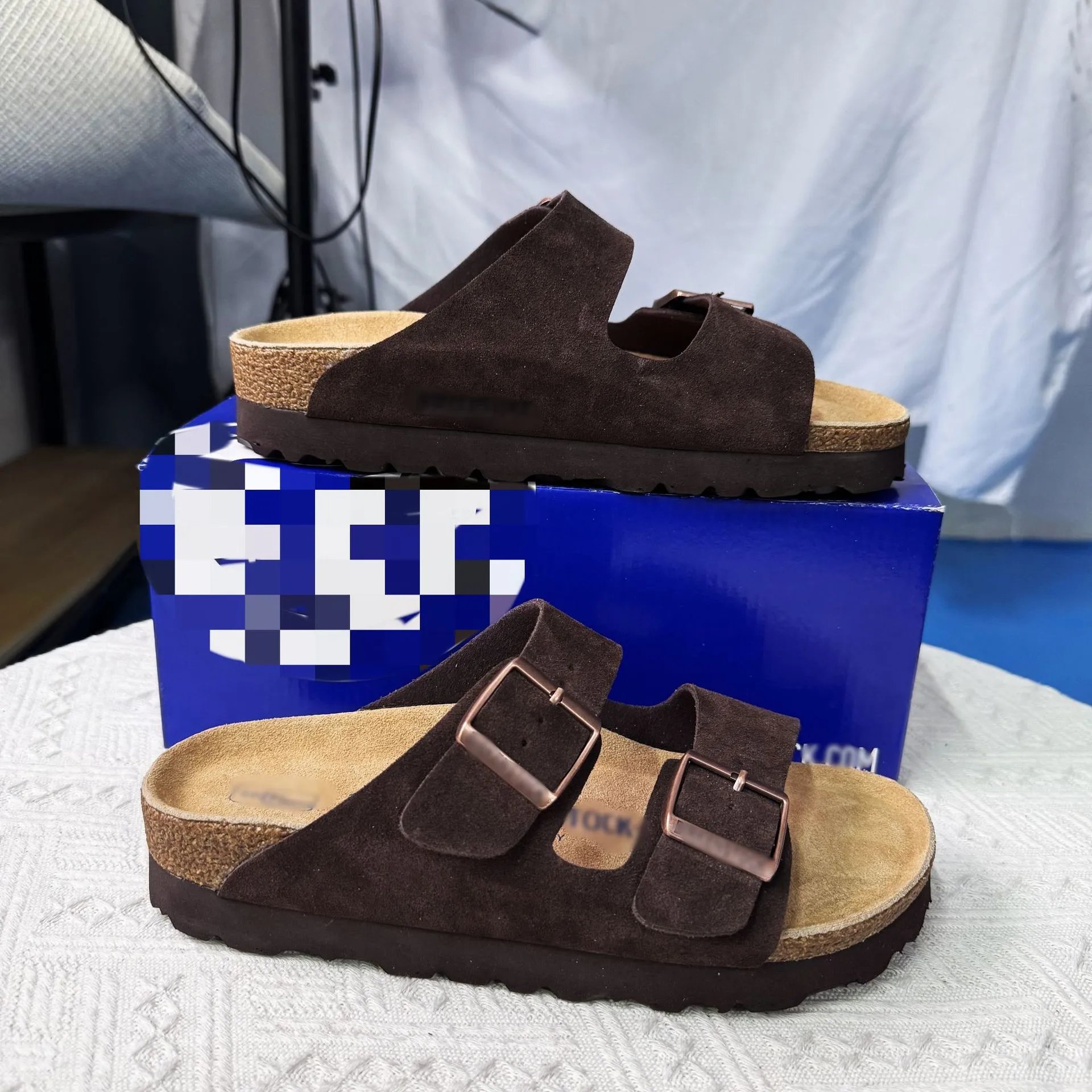 Birkenstock cork sandals women's genuine leather fashion double-breasted sandals Birkenstock