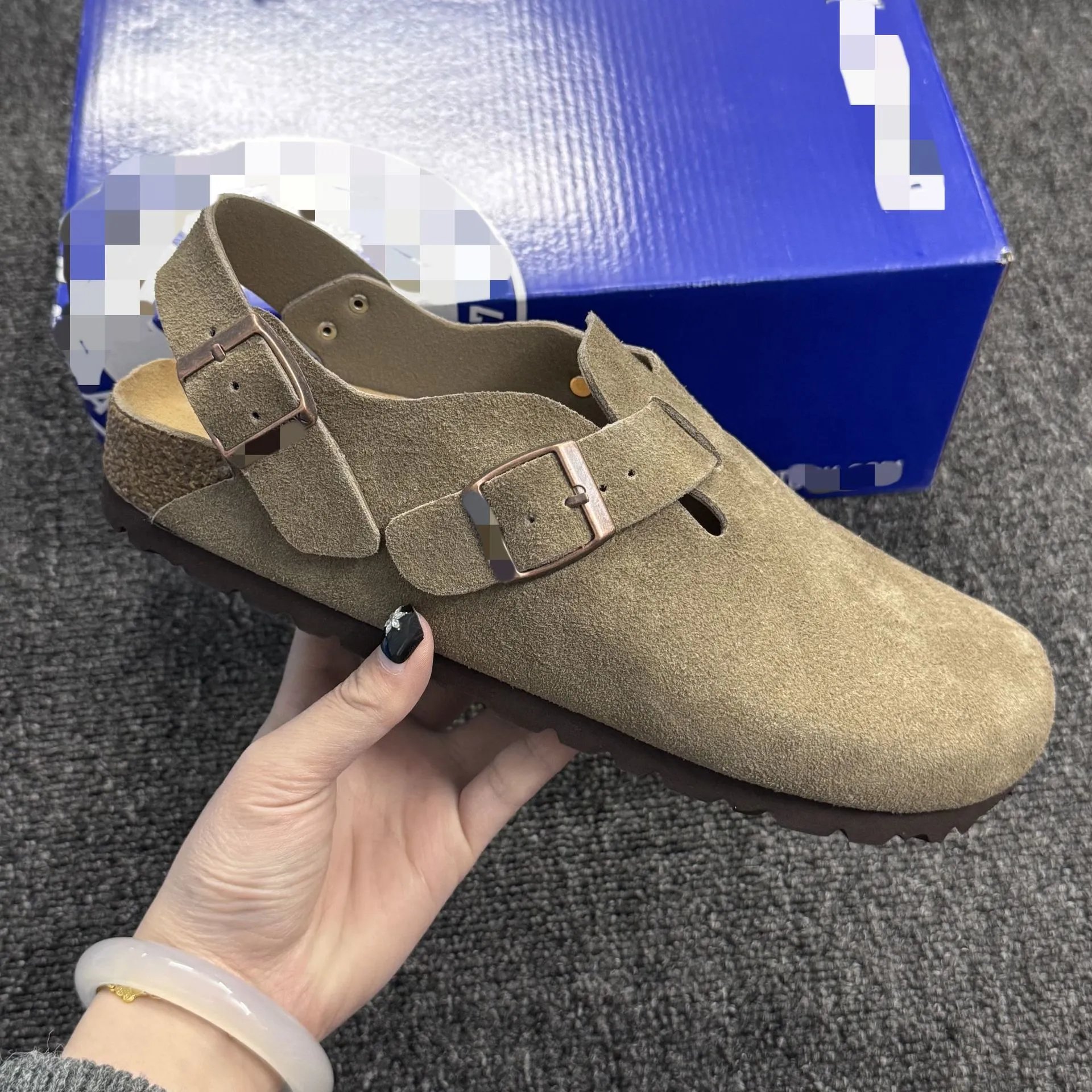 Birkenstocks with closed toe slippers for women, comfortable cork sole, solid color, casual