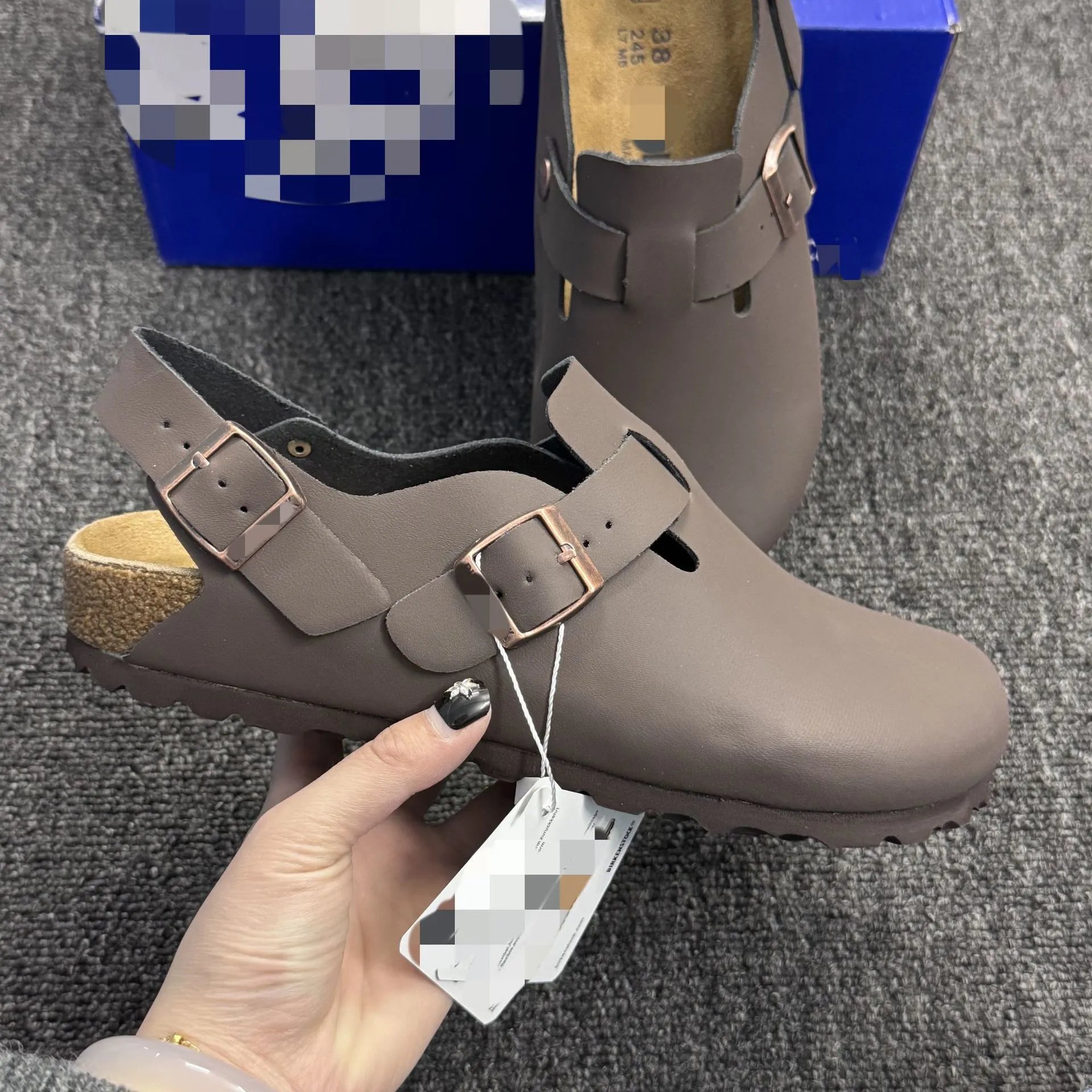 Birkenstocks with closed toe slippers for women, comfortable cork sole, solid color, casual