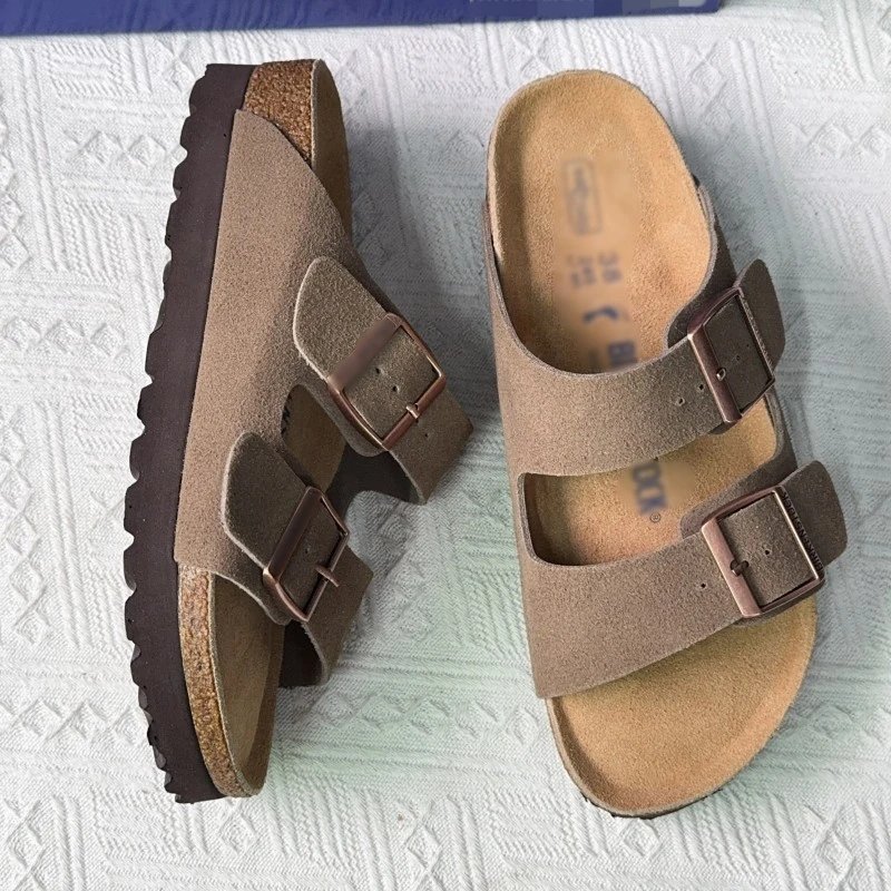 Birkenstock cork sandals women's genuine leather fashion double-breasted sandals Birkenstock