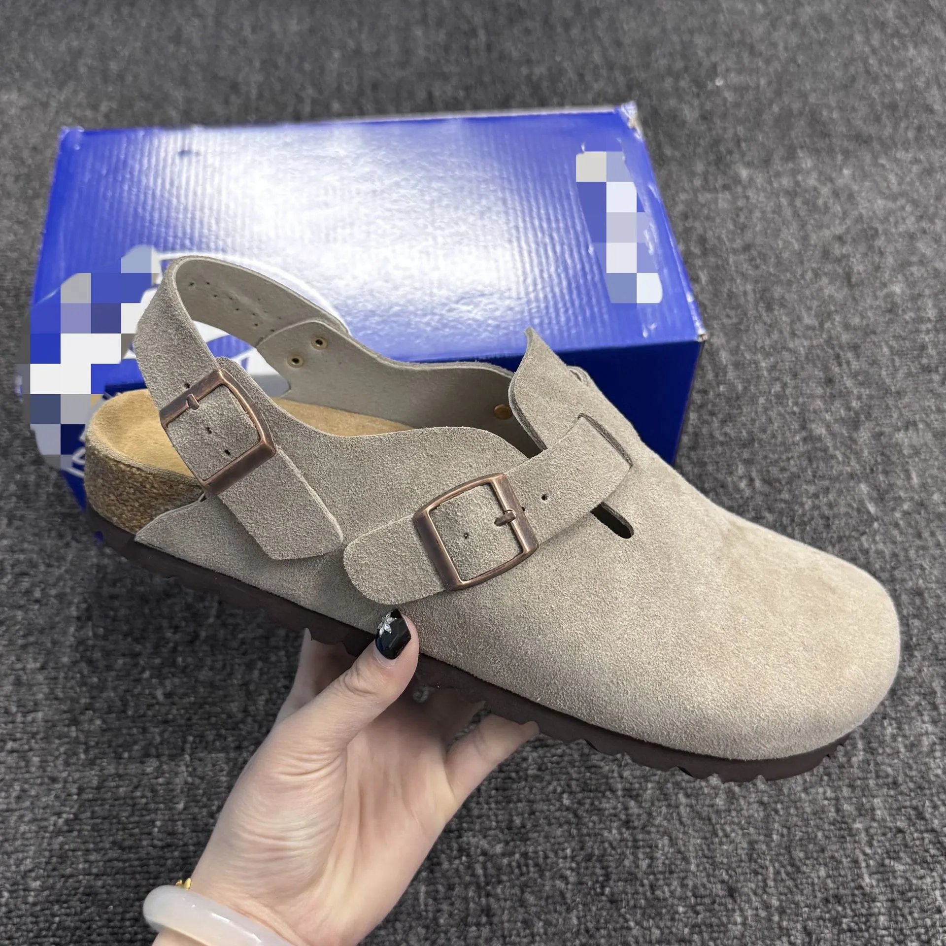 Birkenstocks with closed toe slippers for women, comfortable cork sole, solid color, casual