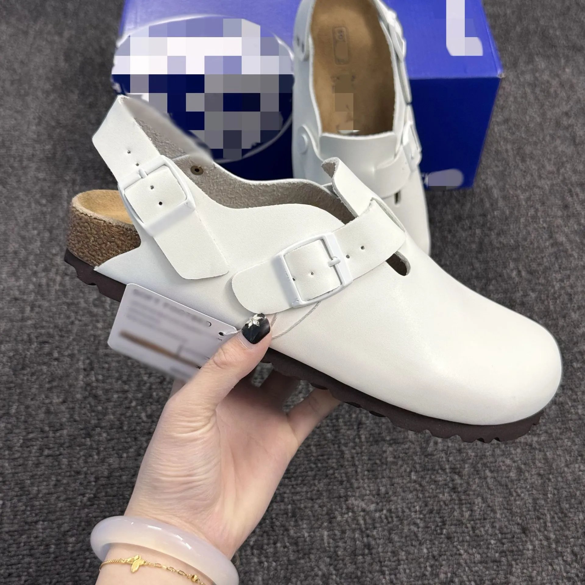 Birkenstocks with closed toe slippers for women, comfortable cork sole, solid color, casual