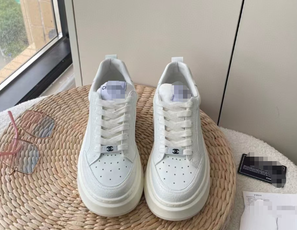 Chanel style biscuit shoes platform thick-soled white shoes with lace-up sneakers for women