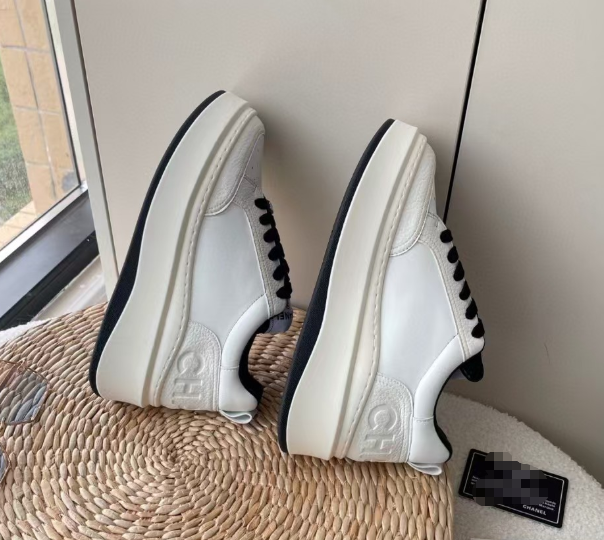 Chanel style biscuit shoes platform thick-soled white shoes with lace-up sneakers for women