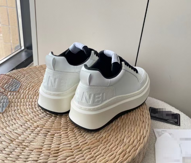 Chanel style biscuit shoes platform thick-soled white shoes with lace-up sneakers for women