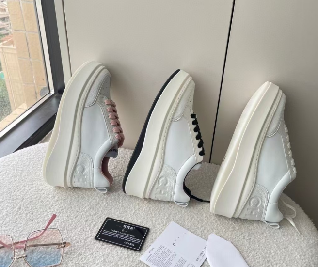 Chanel style biscuit shoes platform thick-soled white shoes with lace-up sneakers for women