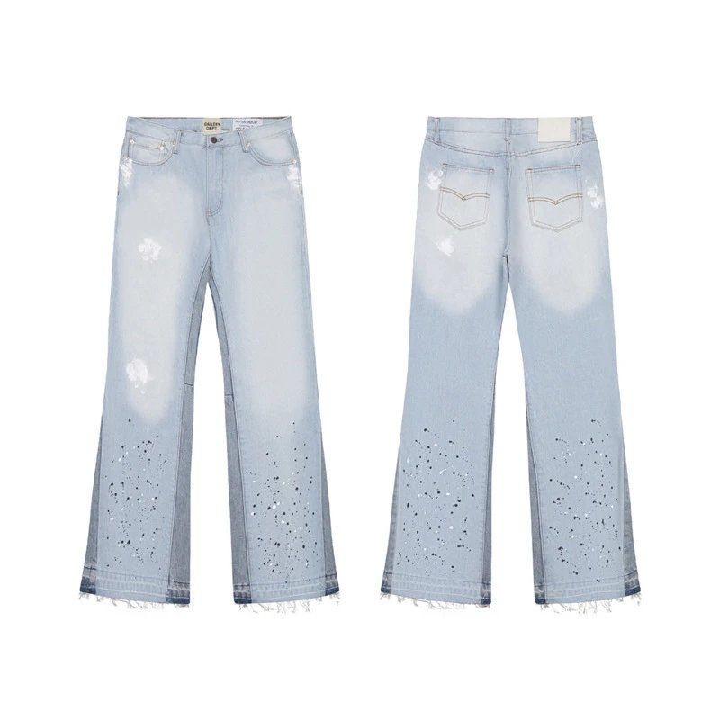 G D Hand-painted Splashed Ink Spliced Drawstring High Street Casual Sports Sweatpants with Flared Bo