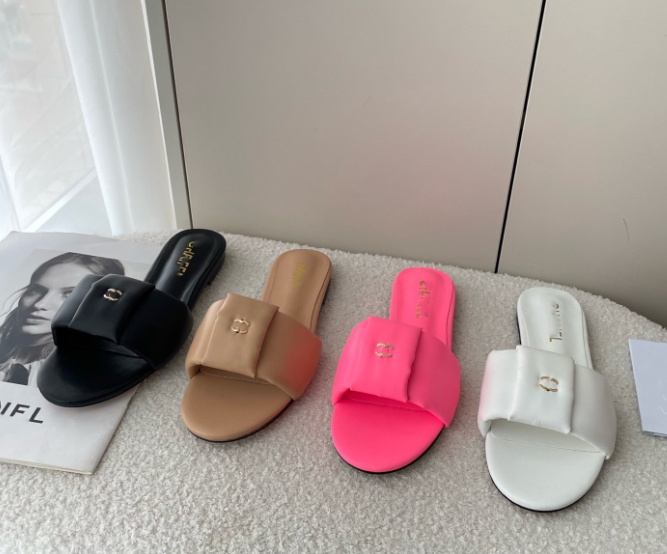 Chanel style women's summer home wear high round toe flat bottom single pillar slippers