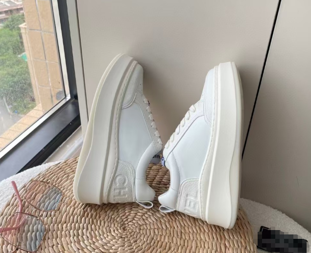 Chanel style biscuit shoes platform thick-soled white shoes with lace-up sneakers for women
