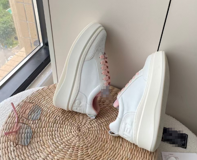 Chanel style biscuit shoes platform thick-soled white shoes with lace-up sneakers for women