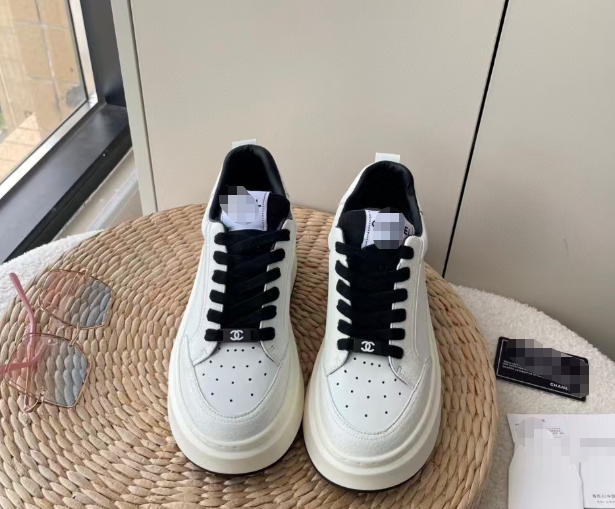 Chanel style biscuit shoes platform thick-soled white shoes with lace-up sneakers for women