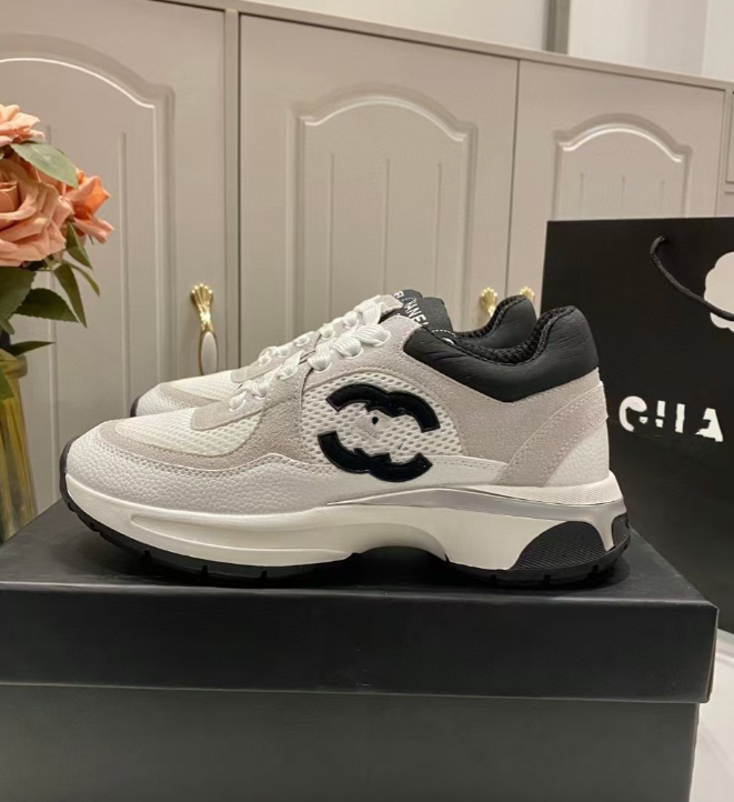 Fragrance series embroidered thick-soled silver-white dad shoes low-top sports shoes for women