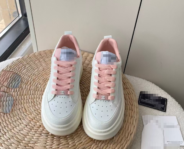 Chanel style biscuit shoes platform thick-soled white shoes with lace-up sneakers for women