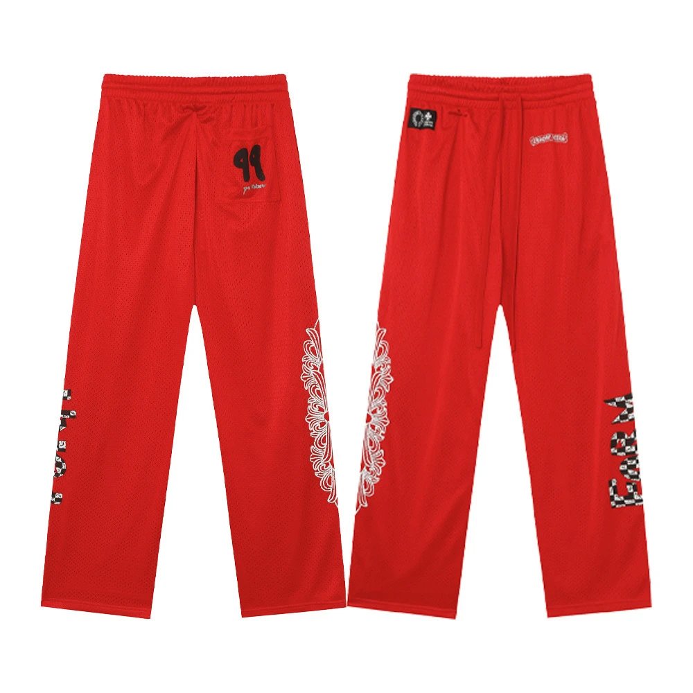 Cross print men's and women's mesh long pants, loose-fitting sports long sleeves