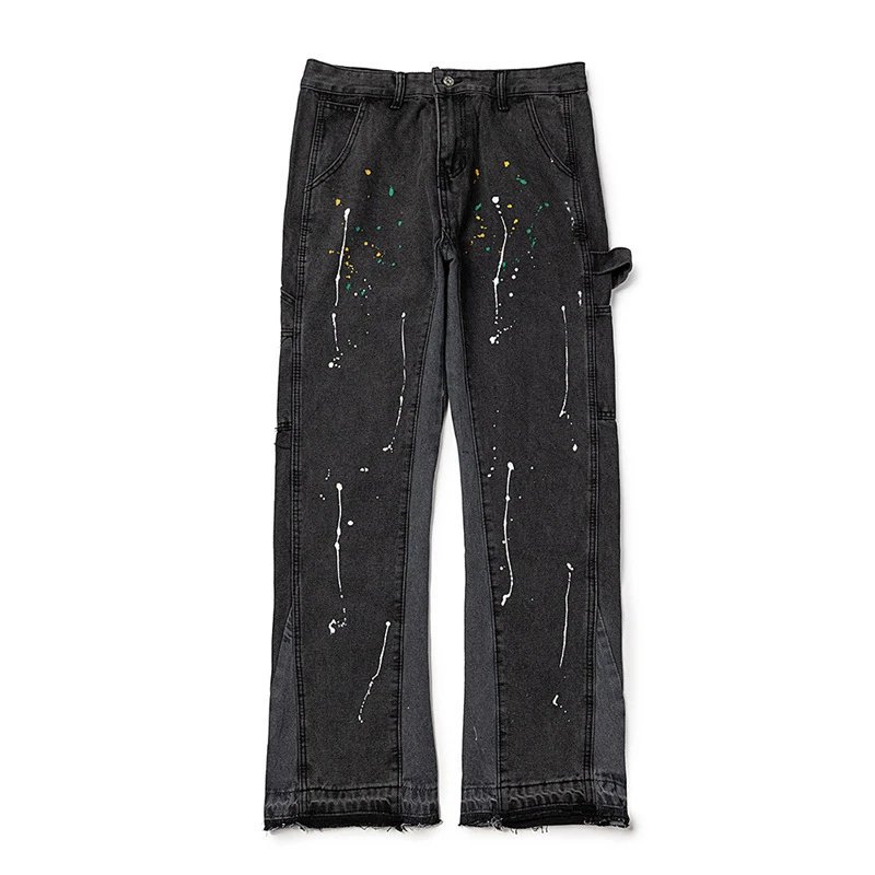 G D Hand-painted Splashed Ink Spliced Drawstring High Street Casual Sports Sweatpants with Flared Bo