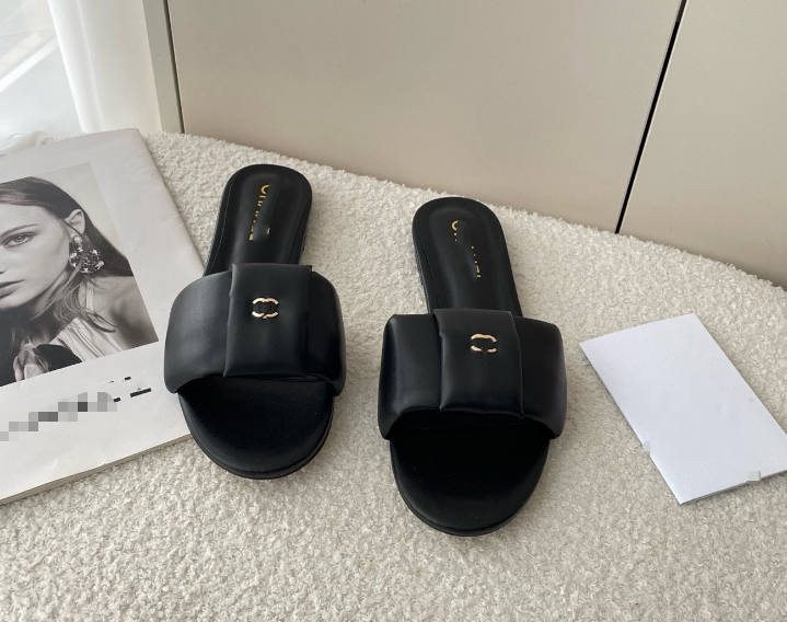 Chanel style women's summer home wear high round toe flat bottom single pillar slippers