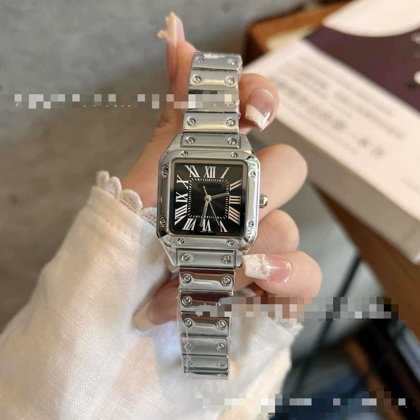 New Santos series quartz Roman scale watch stylish square steel band quartz ladies watch