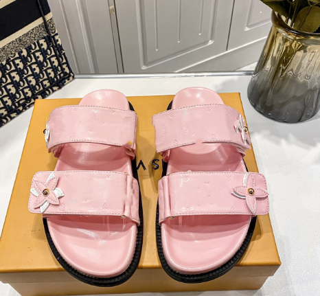 2024 New European,American,Singapore,Cambodia Metal Belt Buckle Velcro Flat Slippers