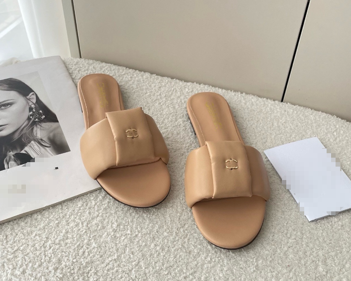 Chanel style women's summer home wear high round toe flat bottom single pillar slippers