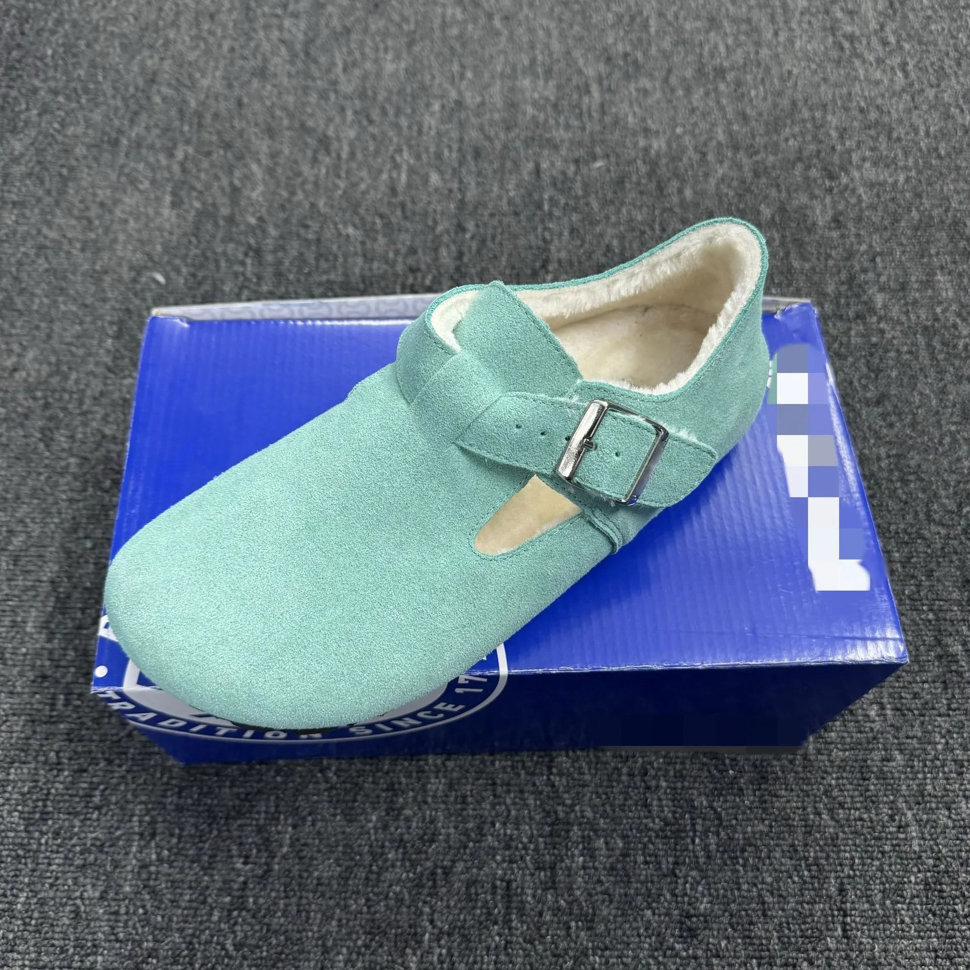 Sanxi same style Birkenstock women's genuine leather thick sole plush fur shoes