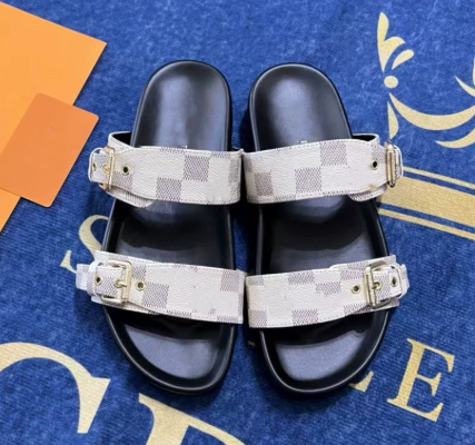 2024 New European,American,Singapore,Cambodia Metal Belt Buckle Velcro Flat Slippers
