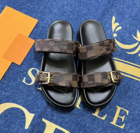 2024 New European,American,Singapore,Cambodia Metal Belt Buckle Velcro Flat Slippers