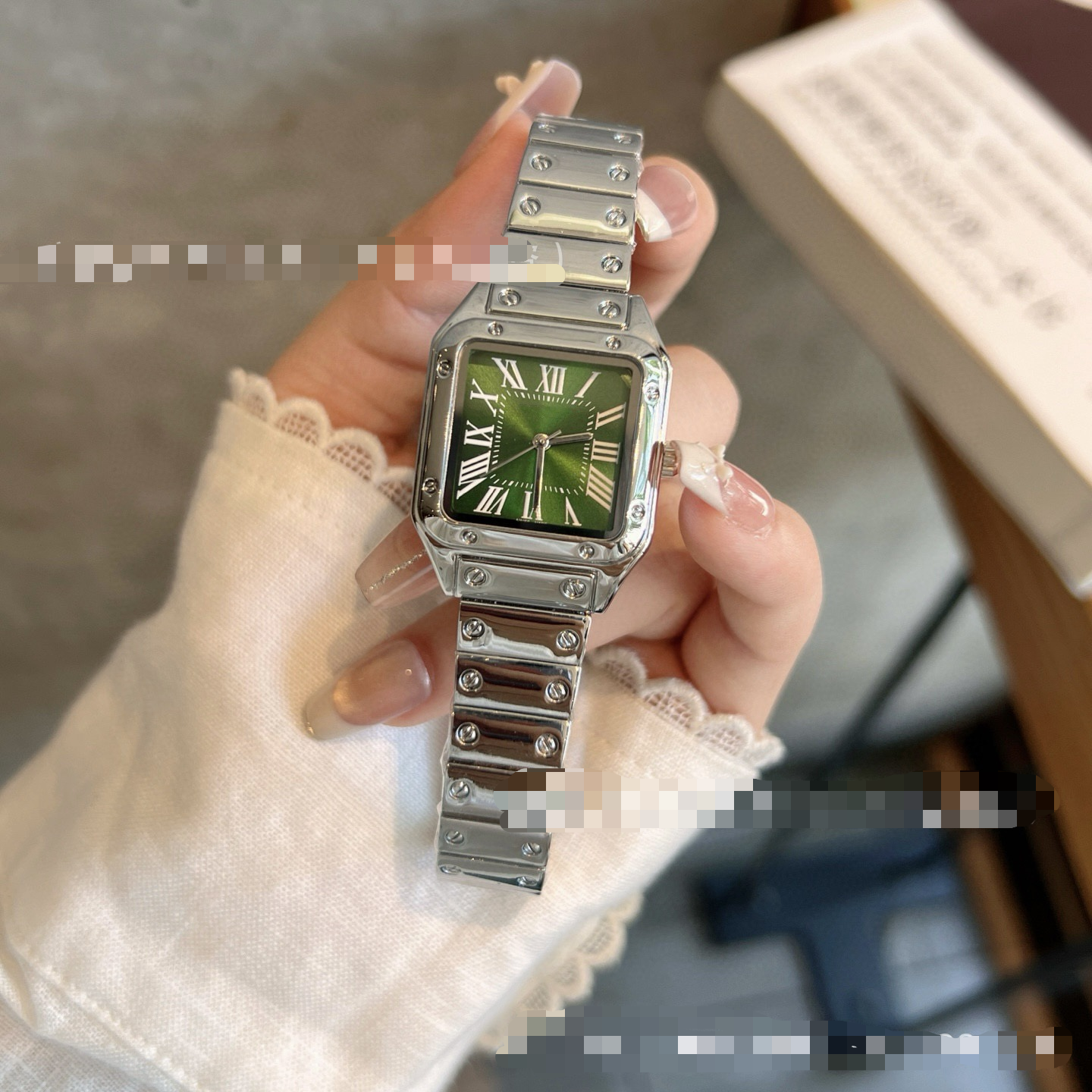 New Santos series quartz Roman scale watch stylish square steel band quartz ladies watch