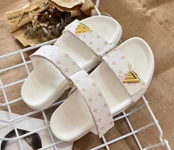 2024 New European,American,Singapore,Cambodia Metal Belt Buckle Velcro Flat Slippers