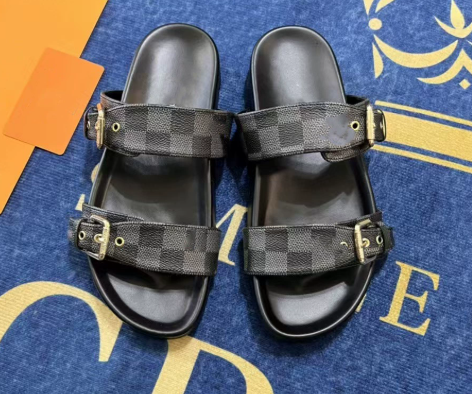 2024 New European,American,Singapore,Cambodia Metal Belt Buckle Velcro Flat Slippers