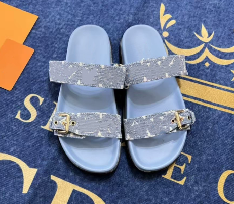 2024 New European,American,Singapore,Cambodia Metal Belt Buckle Velcro Flat Slippers