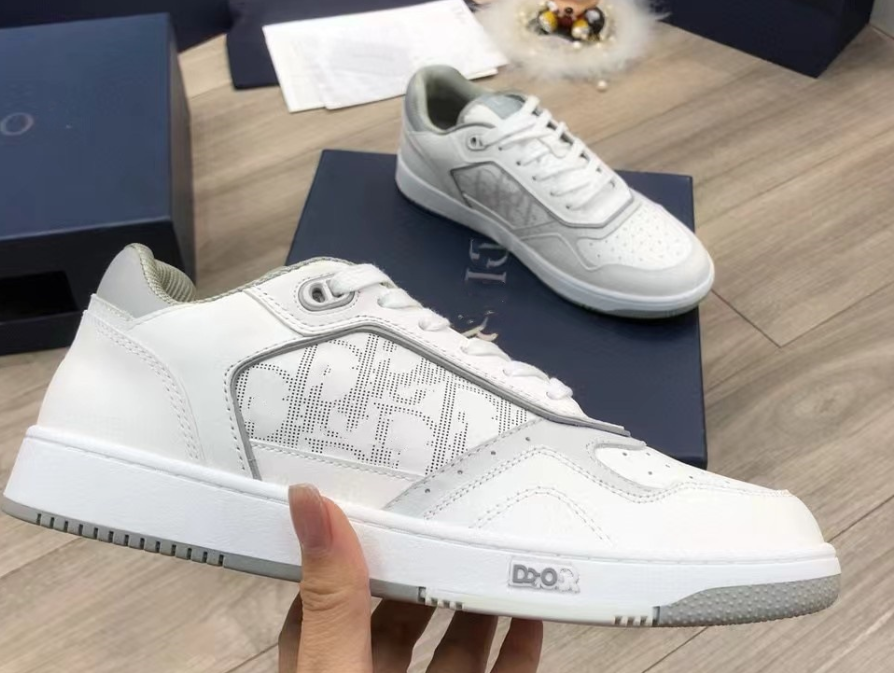 D-brand letter embroidered casual sneakers cowhide stitching fashionable sports flat sneakers