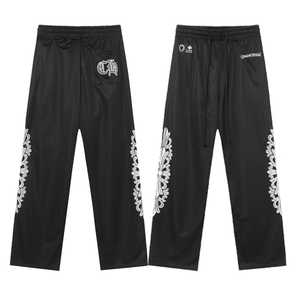 Cross print men's and women's mesh long pants, loose-fitting sports long sleeves