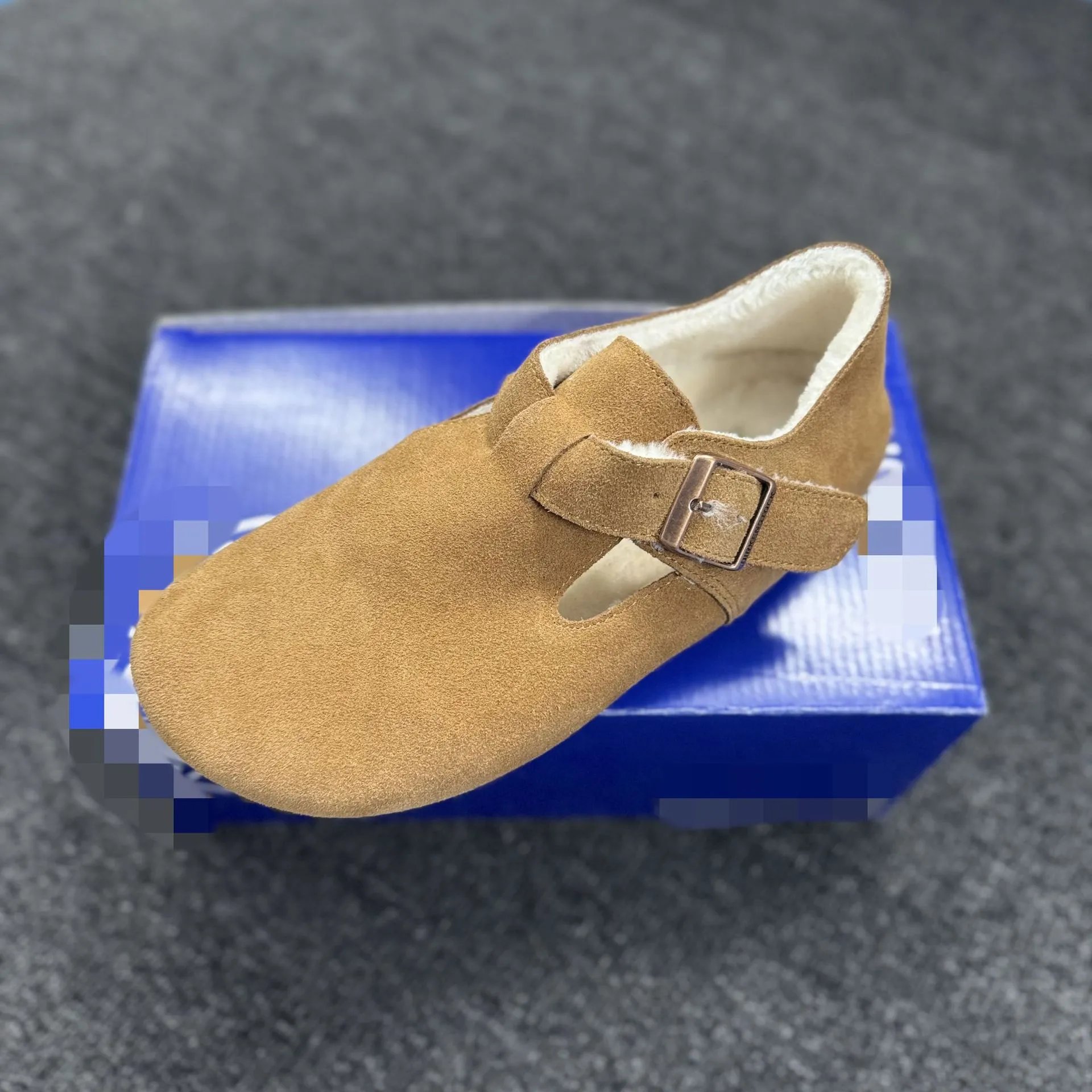 Sanxi same style Birkenstock women's genuine leather thick sole plush fur shoes