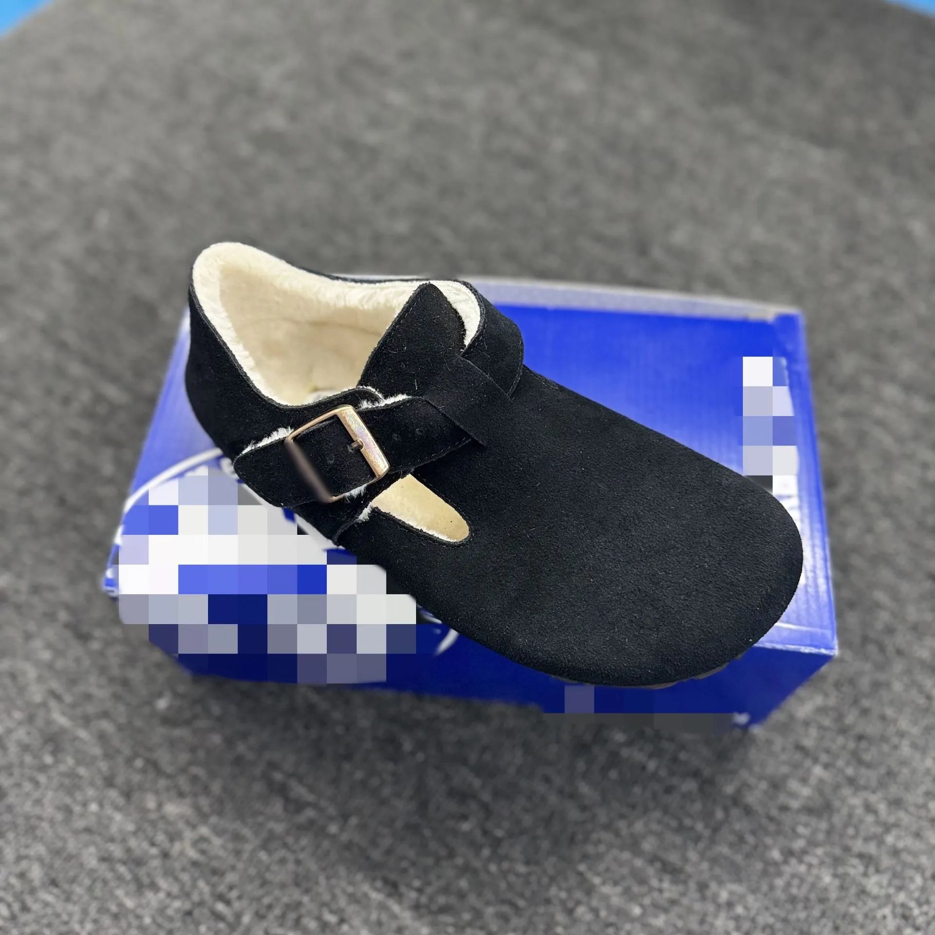 Sanxi same style Birkenstock women's genuine leather thick sole plush fur shoes