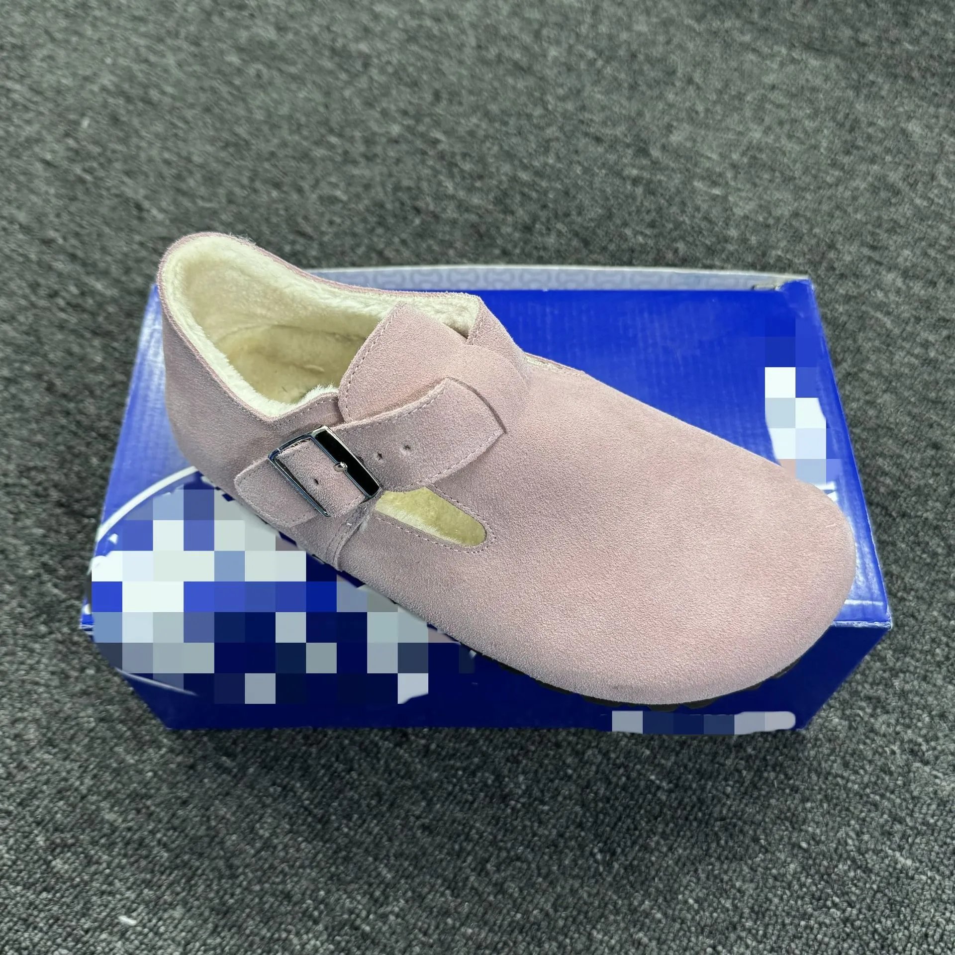 Sanxi same style Birkenstock women's genuine leather thick sole plush fur shoes
