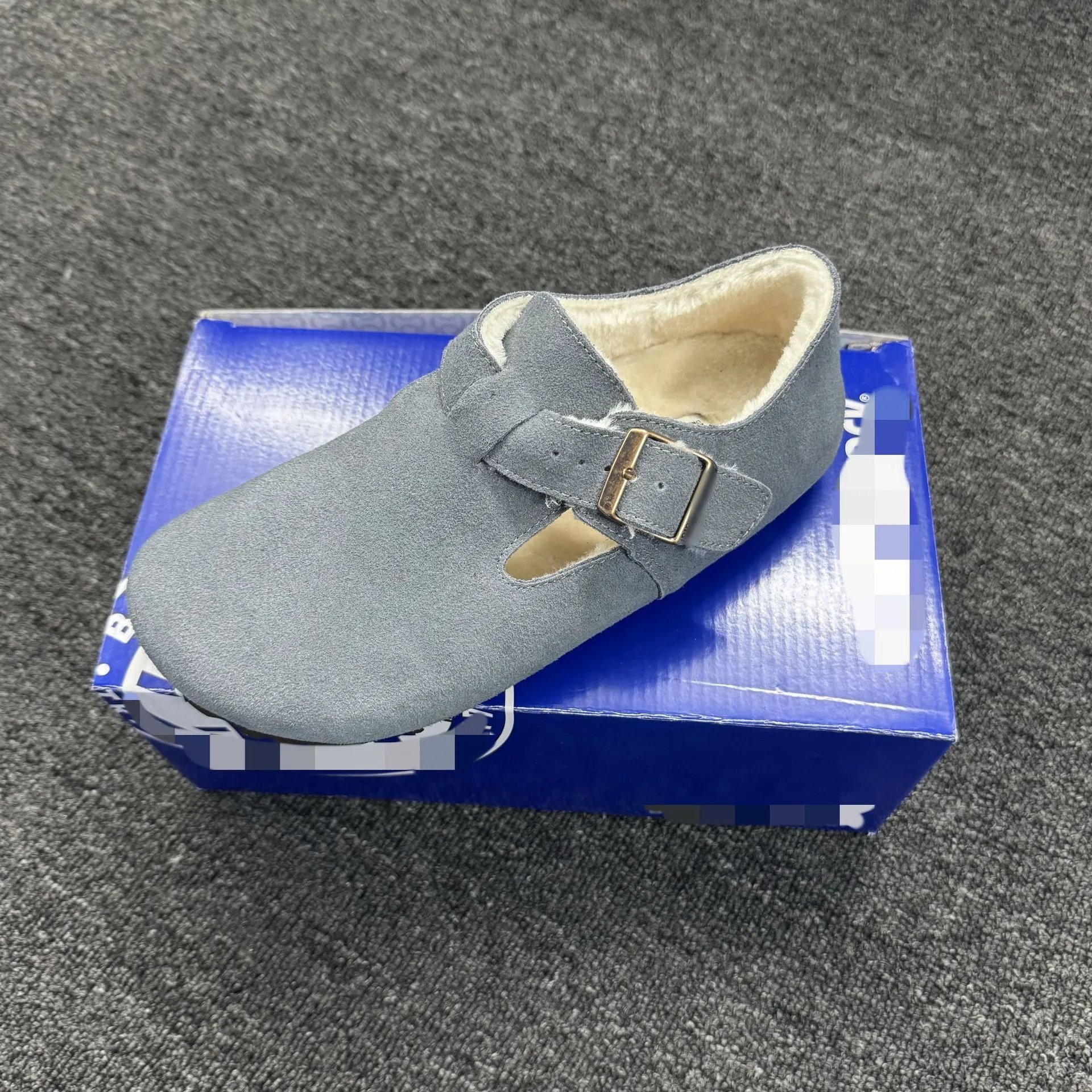 Sanxi same style Birkenstock women's genuine leather thick sole plush fur shoes