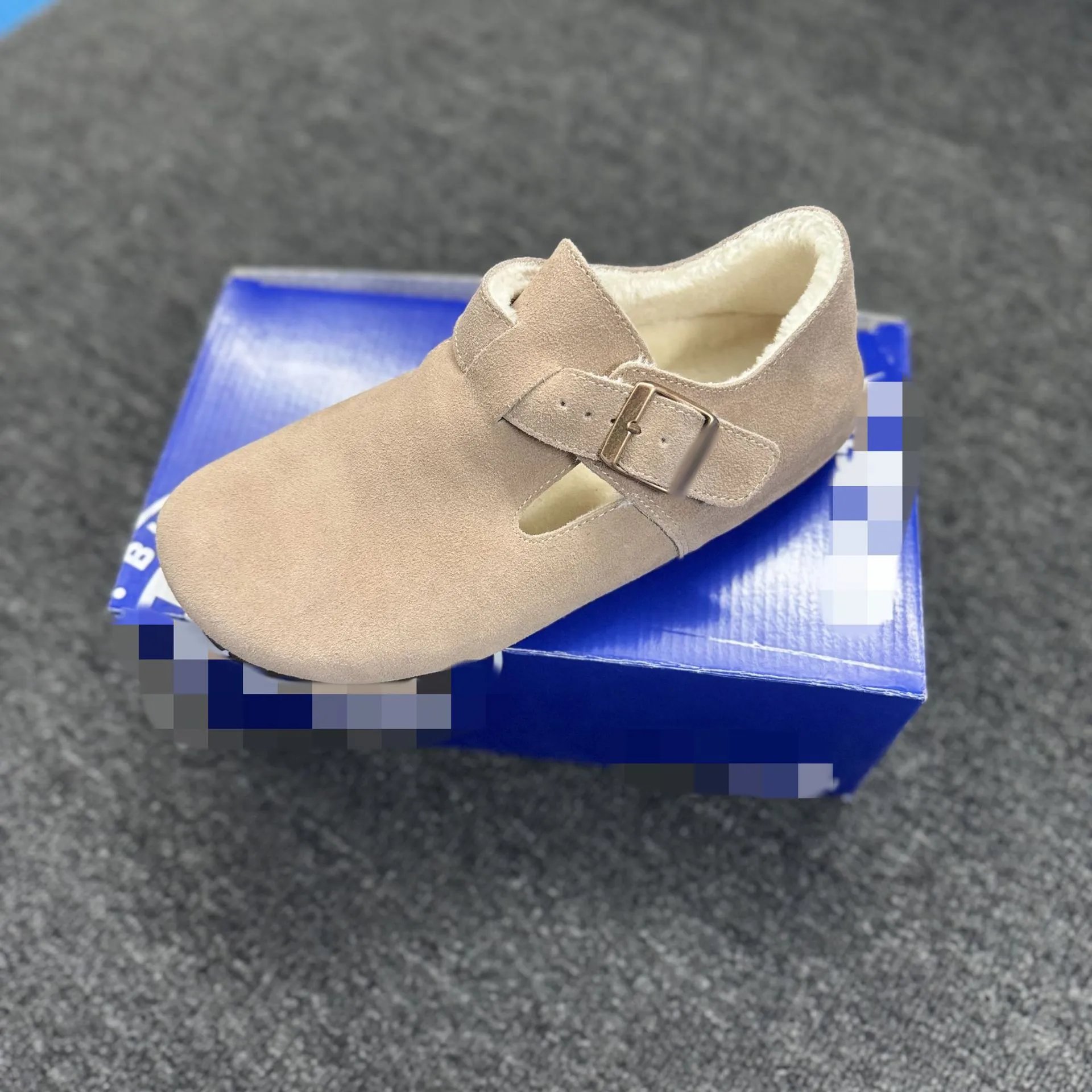Sanxi same style Birkenstock women's genuine leather thick sole plush fur shoes