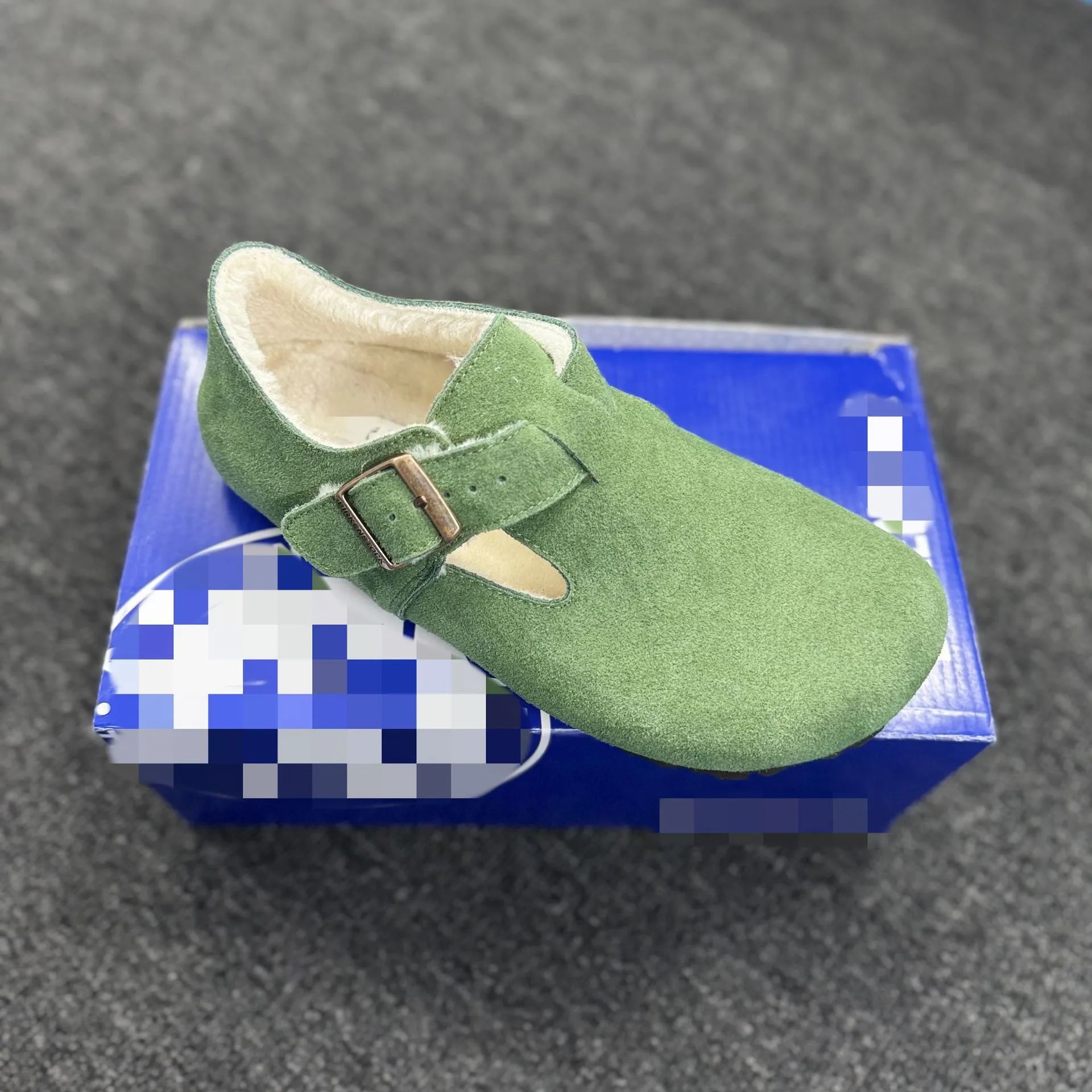 Sanxi same style Birkenstock women's genuine leather thick sole plush fur shoes