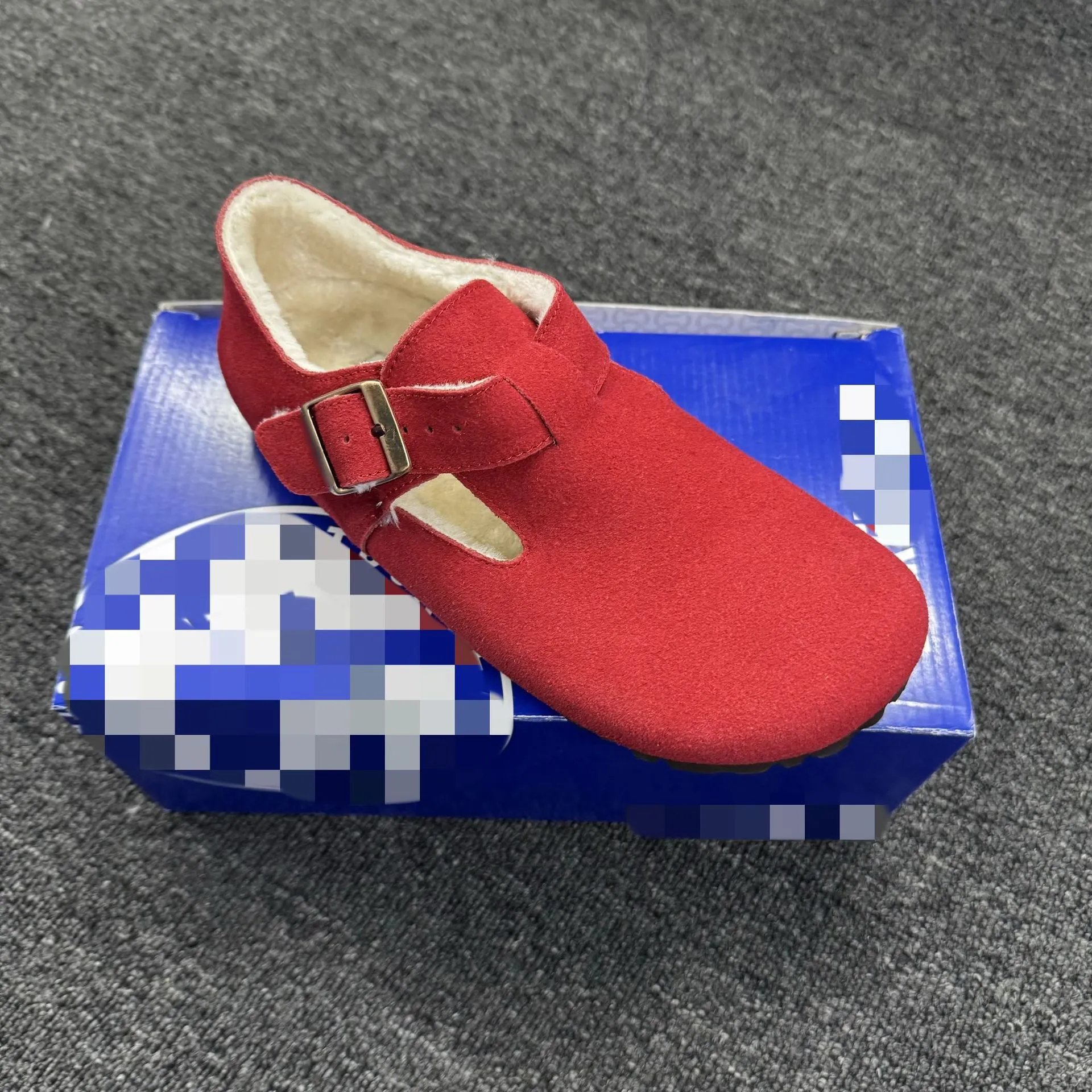 Sanxi same style Birkenstock women's genuine leather thick sole plush fur shoes