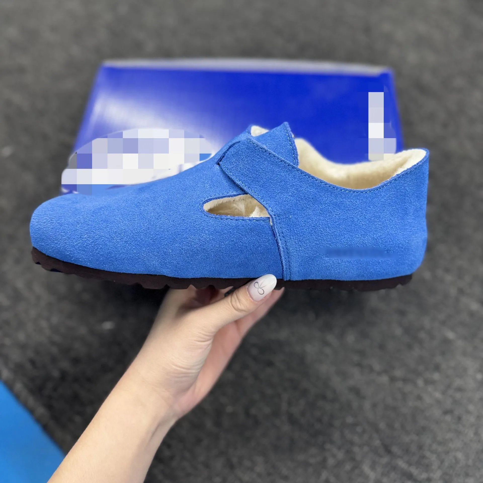 Sanxi same style Birkenstock women's genuine leather thick sole plush fur shoes