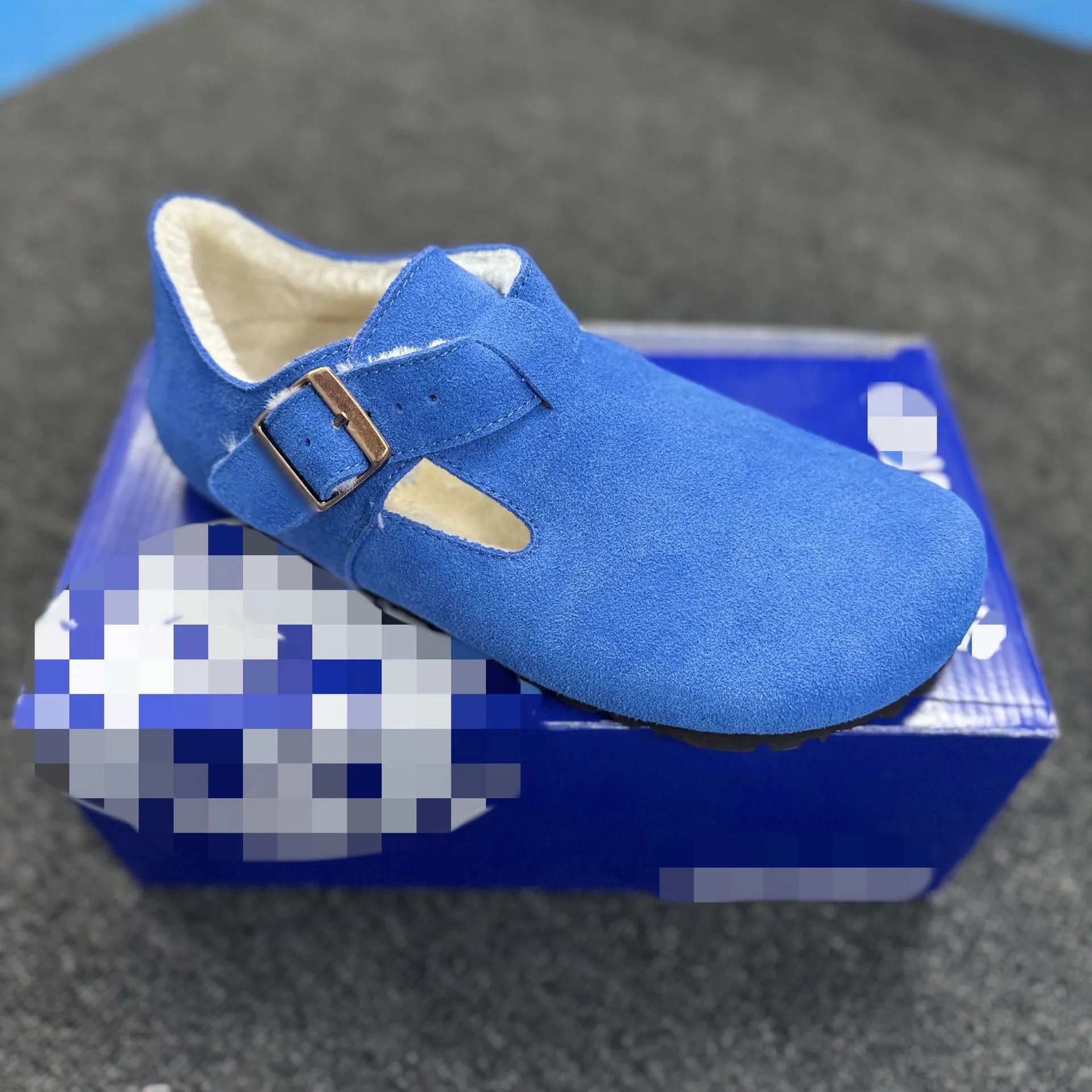 Sanxi same style Birkenstock women's genuine leather thick sole plush fur shoes
