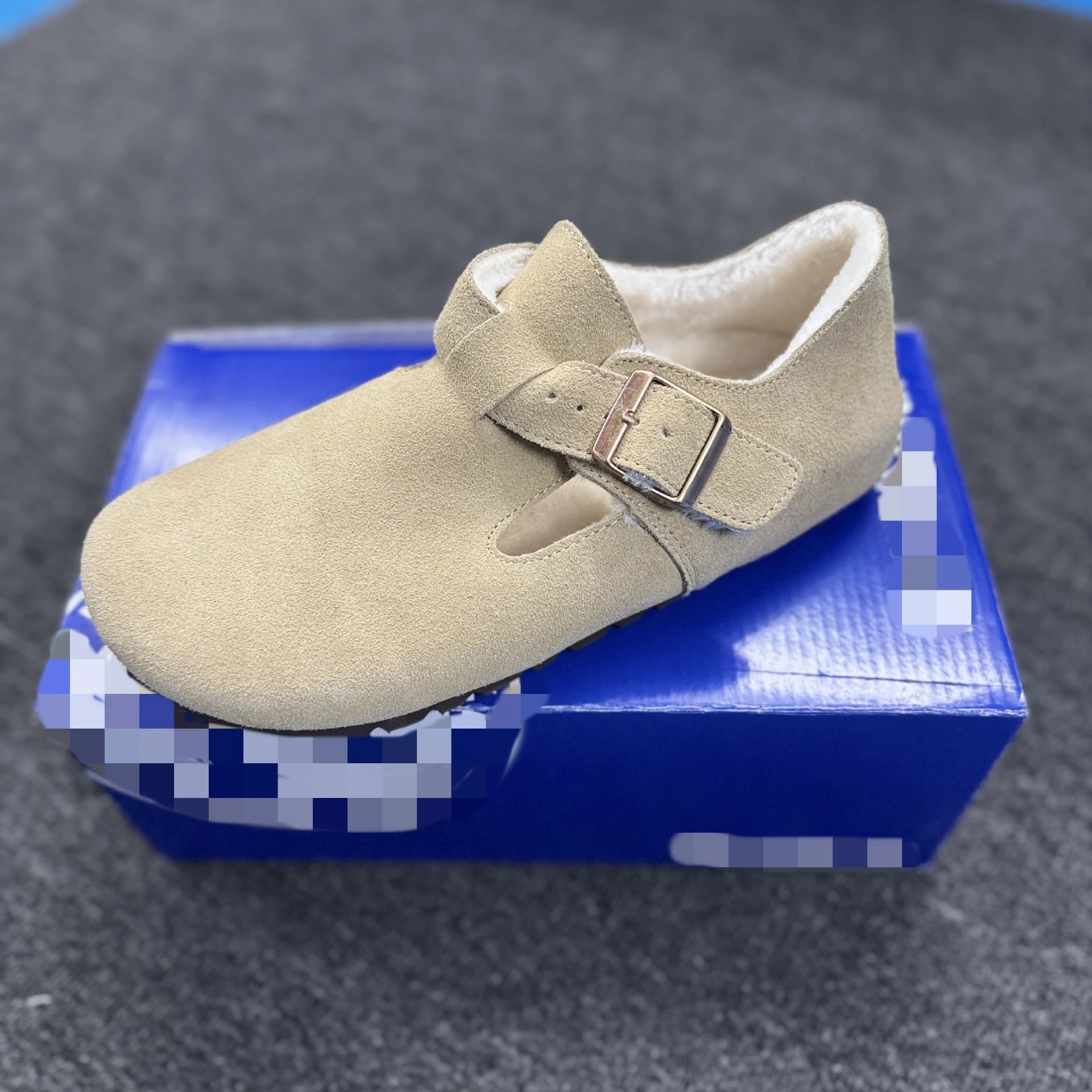 Sanxi same style Birkenstock women's genuine leather thick sole plush fur shoes