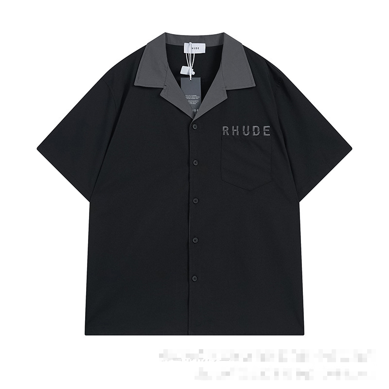 Hude Co-branded Collared Short-Sleeved Shirt with Letter Print, Casual Top for Men and Women