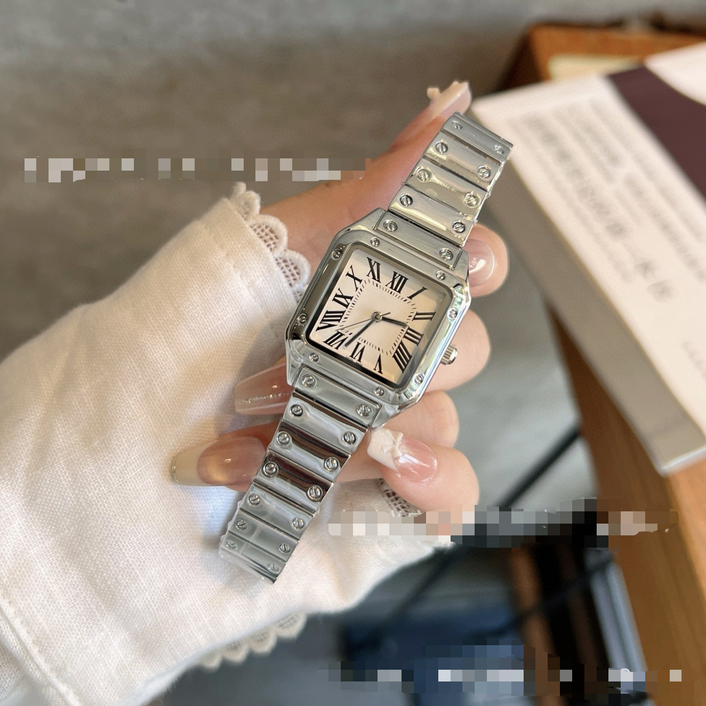 New Santos series quartz Roman scale watch stylish square steel band quartz ladies watch