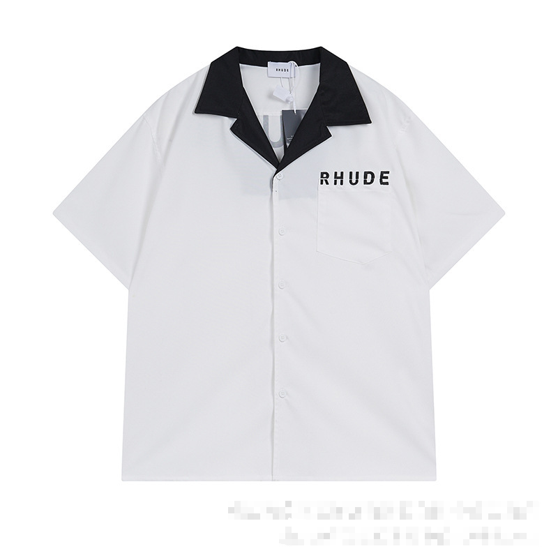 Hude Co-branded Collared Short-Sleeved Shirt with Letter Print, Casual Top for Men and Women